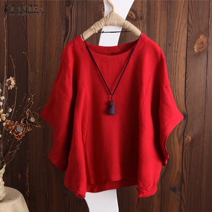 Solid Oversized Batwing Sleeve Loose Plus Size Top Casual Blouses Summer Essential Chic Top outfits Minimalist Feminine Womenswear casual outfits women cute summer outfit - Seldom Seen Styles