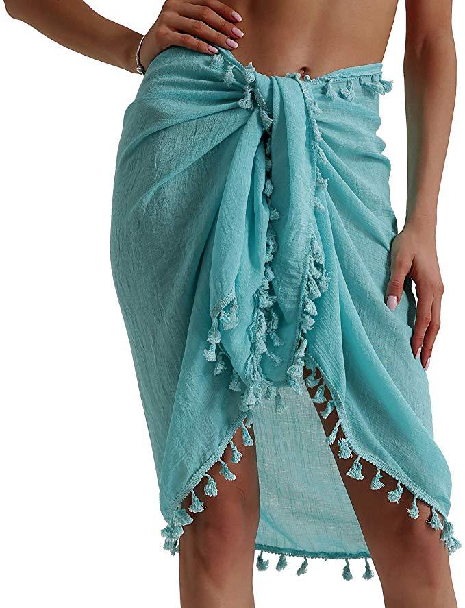Women Beach Sarong Wraps with Tassels Swimsuit Coverup Summer Bathing Suit Cover Up Casual Swimwear - Seldom Seen Styles