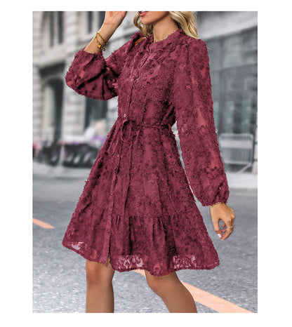 Womens Long Sleeve Fall Dresses 2024 Button Up Empire Waist with Belt A-Line Mini Dress Casual Fall Winter Dress