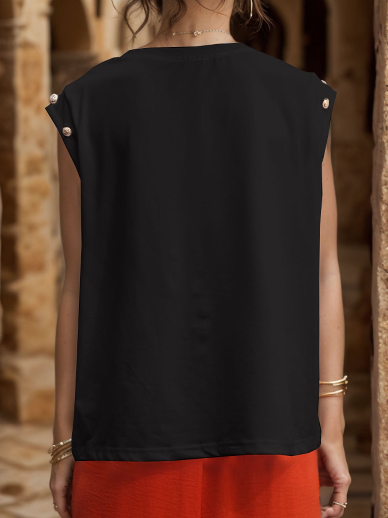 Summer Women's Sleeveless Classic Tops Horizontal Striped Round Neck Vest Loose Fit Cotton Fashion T-Shirt