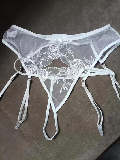 Women Floral Lace Garter Belt and G-String Set Plus Size Mesh Suspender Belt Sexy Embroidered Garter for Stockings - Seldom Seen Styles