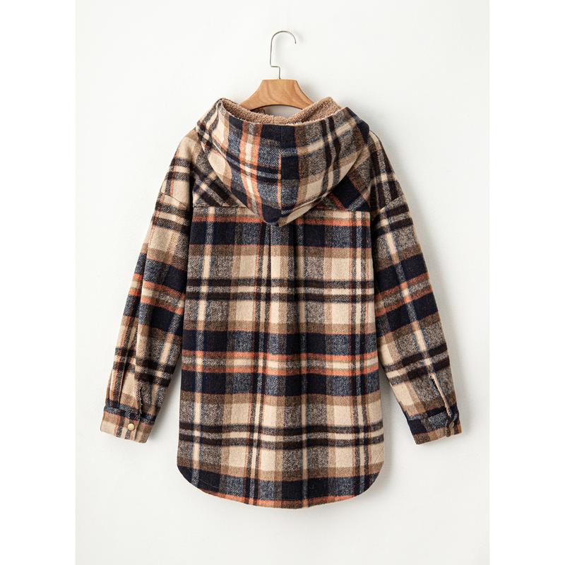 Women's Flannel Hooded Plaid 2025 Shacket Thick Coat Winter Coat for Warmth Button down Warm and Fuzzy Fleece Jacket - Seldom Seen Styles
