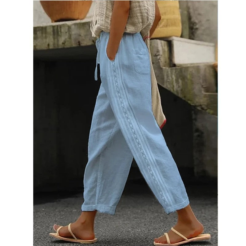 Women's Linen Capri Pants with Drawstring Petite Summer Beachwear Lightweight Elastic Waist Pants - Seldom Seen Styles
