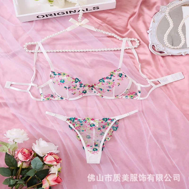 Lingerie for Women Sexy Floral Embroidered See Through Underwire Bra and Panty Set - Seldom Seen Styles