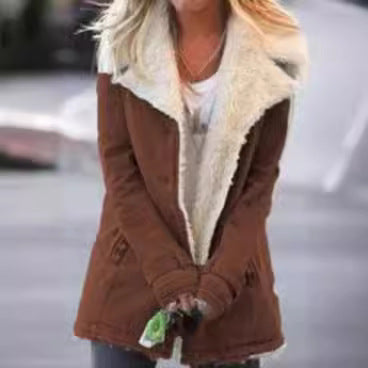 Womens Winter Warm Jackets Long Sleeve Stand Collar Wool Liner Sherpa Fleece Coats Thicker Outerwear with Pockets - Seldom Seen Styles