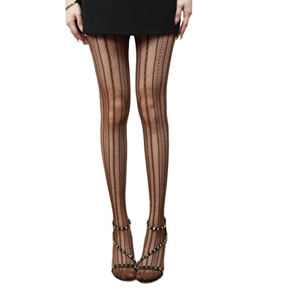 Spring and Autumn Striped Dark Red Millennium Hot-Selling Slimming Stockings Retro Dark Pattern Hot Girl Versatile Thin Pantyhose - Seldom Seen Styles