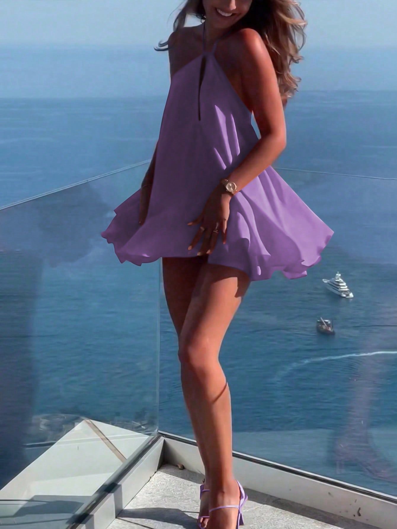 Women's Summer Halter Backless Mini Dress, Sexy A-Line Sleeveless Hollow Out Dress, Beach Vacation Casual Wear, Halloween - Seldom Seen Styles