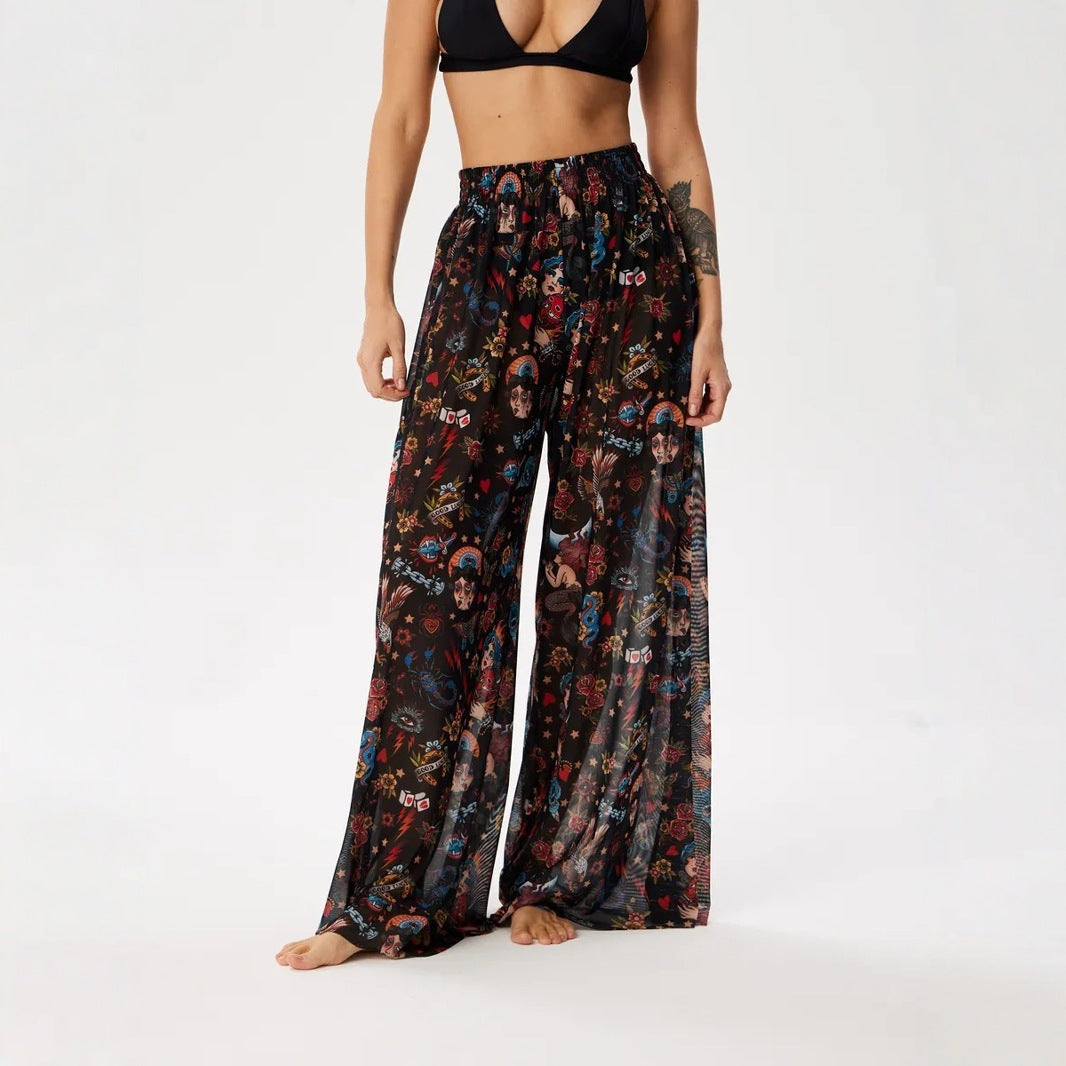 Womens Elastic High Waisted Palazzo Pants Casual Wide Leg Long Lounge Pant Trousers with Pocket - Seldom Seen Styles