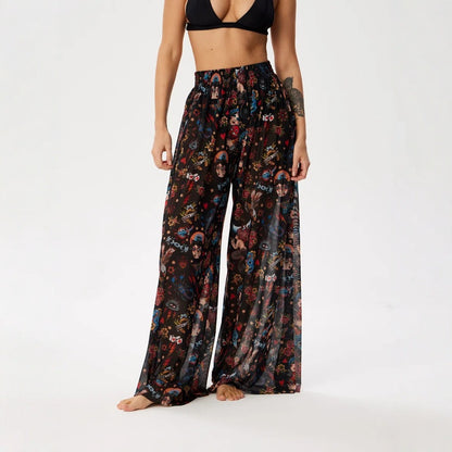 Womens Elastic High Waisted Palazzo Pants Casual Wide Leg Long Lounge Pant Trousers with Pocket - Seldom Seen Styles