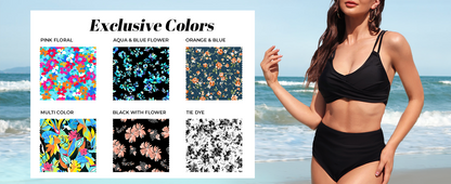 Women High Waisted Bikini Set Two Piece Swimsuits Push up Wrap Swim Suits Top Tummy Control Bathing Suit