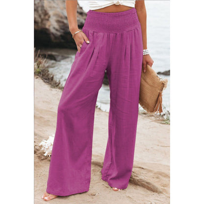 Women Linen Palazzo Pants Summer Boho Wide Leg High Waist Casual Lounge Pant 2025 Beach Travel Vacation Outfits - Seldom Seen Styles