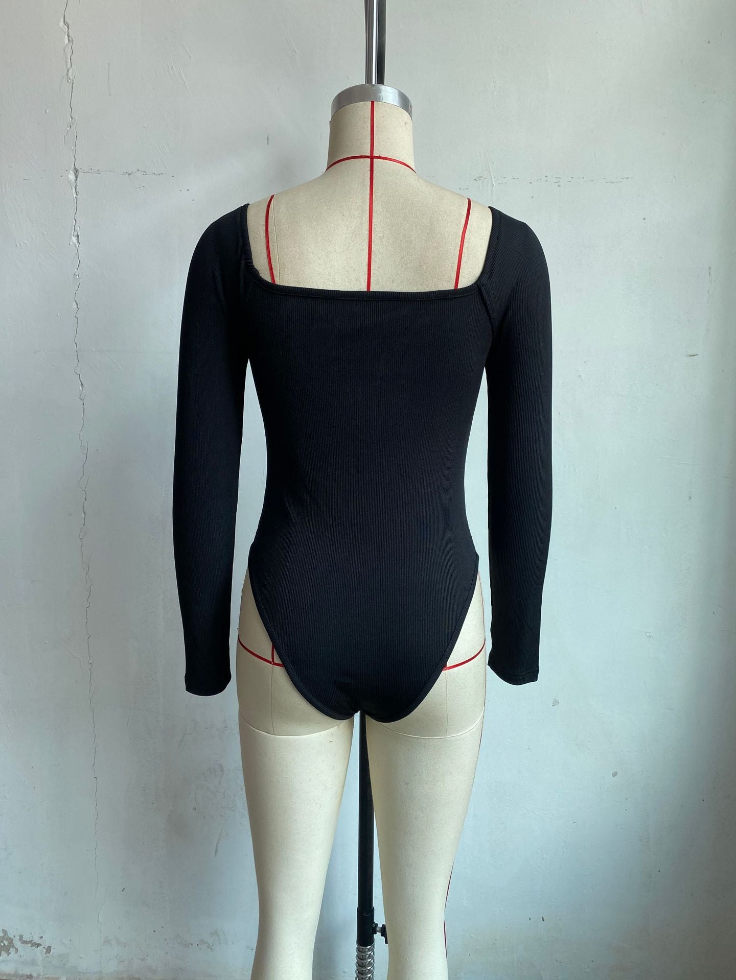 Women's Long Sleeve Bodysuit Shapewear Top Square Neck Bodysuit Halloween One Piece Basic Backless