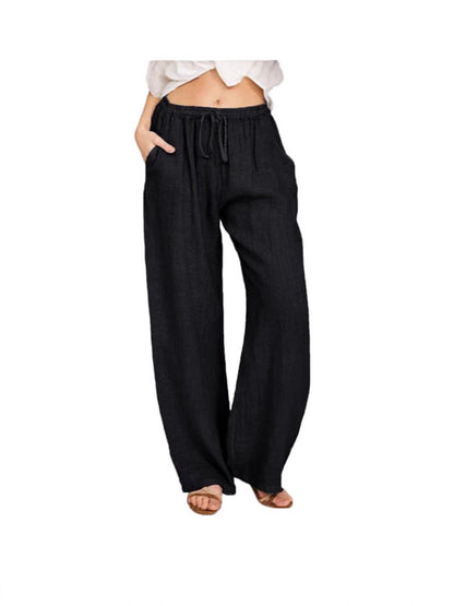 Women's Casual Wide Leg Elastic Waist Loose Lightweight Summer Linen Beach Pants Drawstring - Seldom Seen Styles