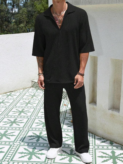 2025Spring New Commuter Suit Shirt Solid Color Short Sleeve Long Pants Men's Two-Piece Casual Set