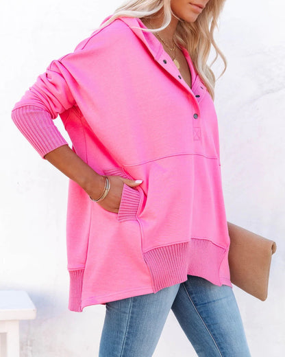 Women's Casual Oversized Sweatshirts Hoodies Button V Neck Long Sleeve Cotton Henley Pullover Hooded Tops 2025 Womenswear Winter Outfits Clothes