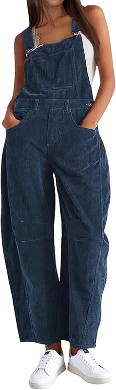 Corduroy Overalls for Women Barrel Wide Leg Bib Corduroy Pants Women Adjustable Romper Jumpsuit with Pockets - Seldom Seen Styles