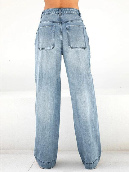 Women's 2025 Wide Leg Jeans Distress Mid Waist Denim Pants Vintage Y2K Trousers