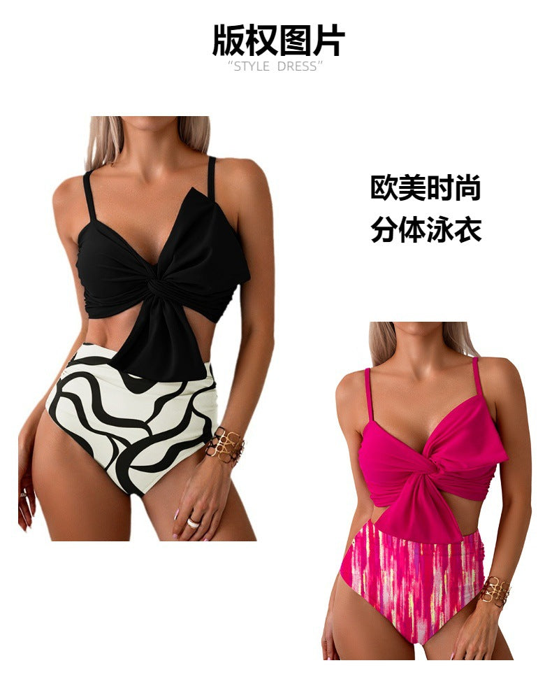 Womens Bikini Set High Waisted Swimwear Tie Knot High Rise Two Piece Swimsuits Bathing Suits