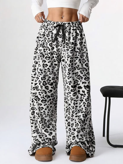 Women's Leopard Print Bow Decor Wide Leg Pants, Casual Comfy Trousers for Daily Wear, Ladies Bottoms for Fall & Winter - Seldom Seen Styles