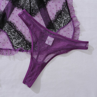 Sexy Color-Block Mesh See-Through Lingerie Hollow Out Backless No-Remove Temptation Erotic Bodysuit with Underwire - Seldom Seen Styles