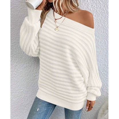 Women's Textured Asymmetrical Neck Sweater, Casual Long Sleeve Batwing Sleeve Jumper for Daily Outdoor Wear, Ladies Knit Top for All Seasons, Womenswear - Seldom Seen Styles