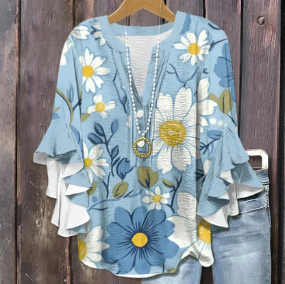 Retro Floral Print Layered Ruffle Sleeve Top Going Outfits Blouses Women Vintage 90s Tops Funny Shirts Women Elegant Classy Tops cute summer outfit