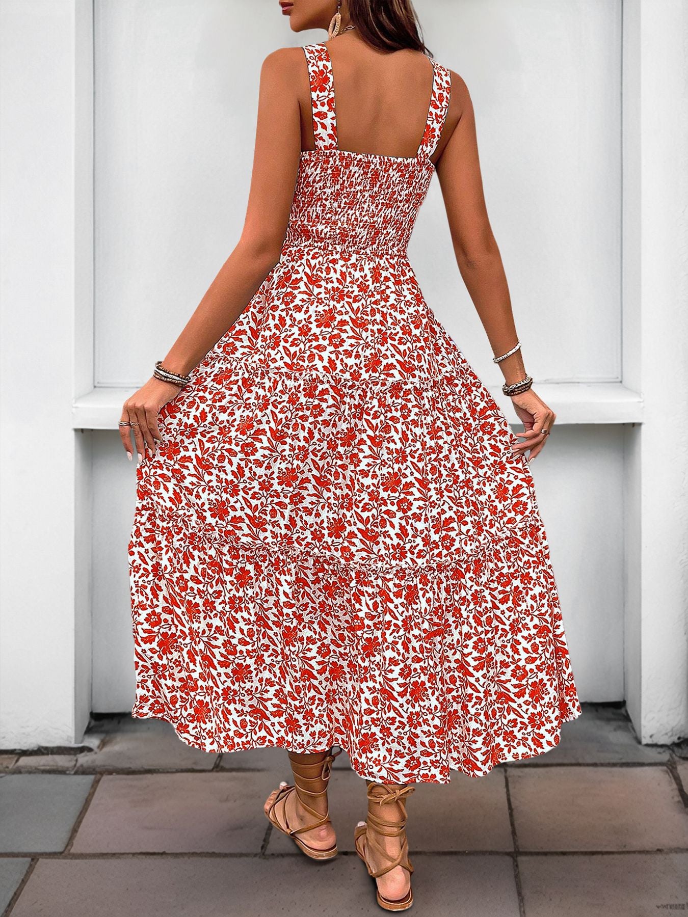 Women's 2025 Summer Floral Boho Dress Square Neck Strapped Swing A Line Sundress Beach Long Maxi Outfits