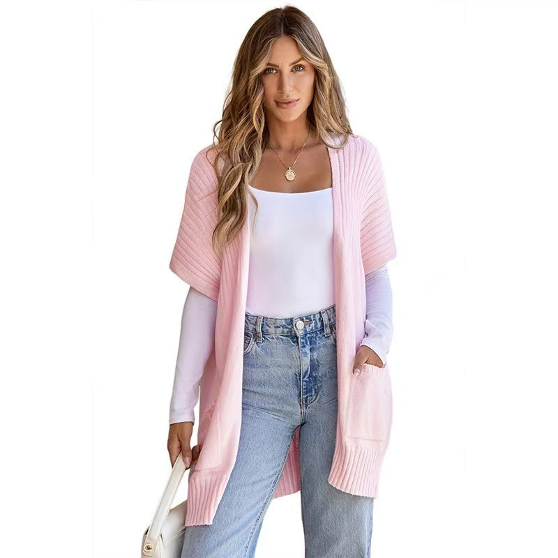 2025 Women’s Going Tops Trend – Oversized Lightweight Open-Front Pleated Short-Sleeve Knitwear Knit Cardigan Sweater, Casual Summer Outerwear & Womenswear Layering Piece in Multiple Colors - Seldom Seen Styles