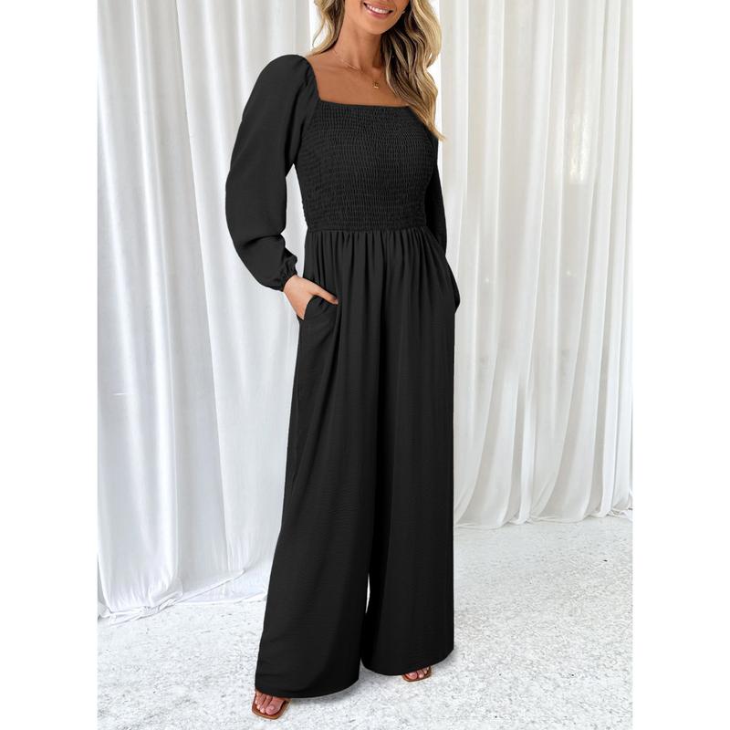 Women's Casual Loose Overalls Jumpsuits One Piece Long Sleeve Wide Leg Long Pant Rompers With Pockets - Seldom Seen Styles