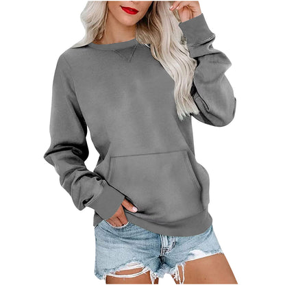 Women's Crewneck Hoodless Sweatshirt With Kangaroo Pocket Fleece Longsleeve Oversized Casual Style Shirt Lightweight Pullover - Seldom Seen Styles