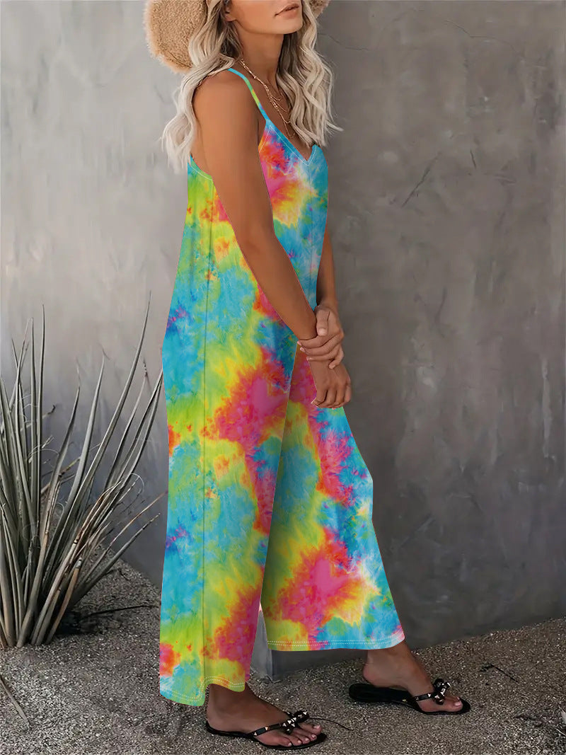 2025 Summer New Women's Casual Ladies' Strap Jumpsuit Pants New Printed Sleeveless Romper for Women