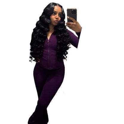 Women Clothes Two Piece Flared Pants Tracksuits Set Casual Gym Active Wear 2 Piece Matching