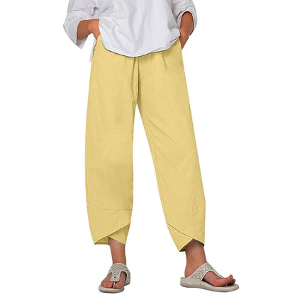 Women's Summer Pants Fashion Split Hem Cropped Trousers with Pockets Elastic Waist Comfy Casual Daily Slacks - Seldom Seen Styles
