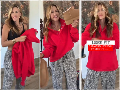 Sweatshirt for Women Oversized Casual Long Sleeve Button Henley Neck Pullover Tops Fashion Outfits Clothes