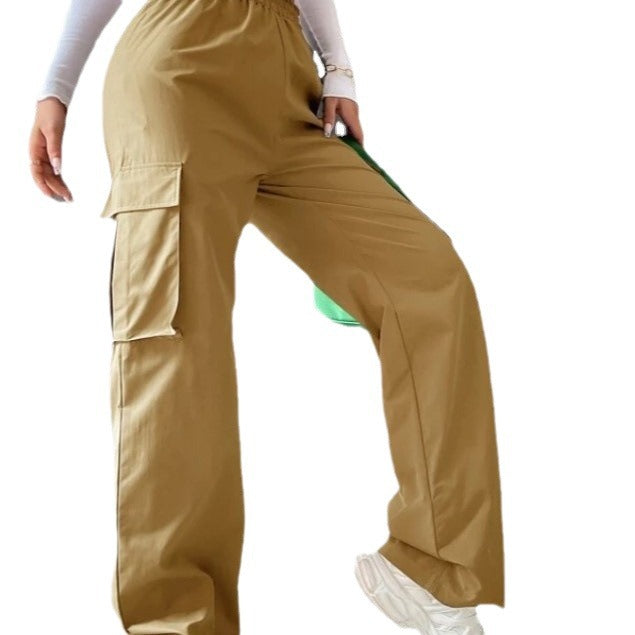 Girl's Elastic Waist Trousers Loose Straight Leg Flap Pocket Cargo Pants - Seldom Seen Styles