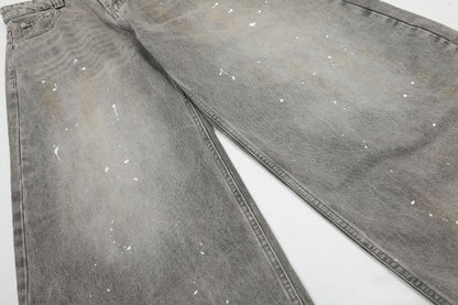 Grunge Paint-Splatter Wide-Leg Denim Pants mry001630
