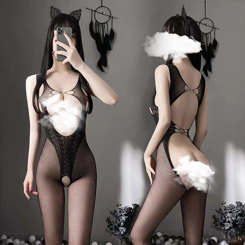 Sexy Lingerie New Style Sexy Fishnet Transparent Sexy Bodysuit Stockings Crotchless Temptation Set