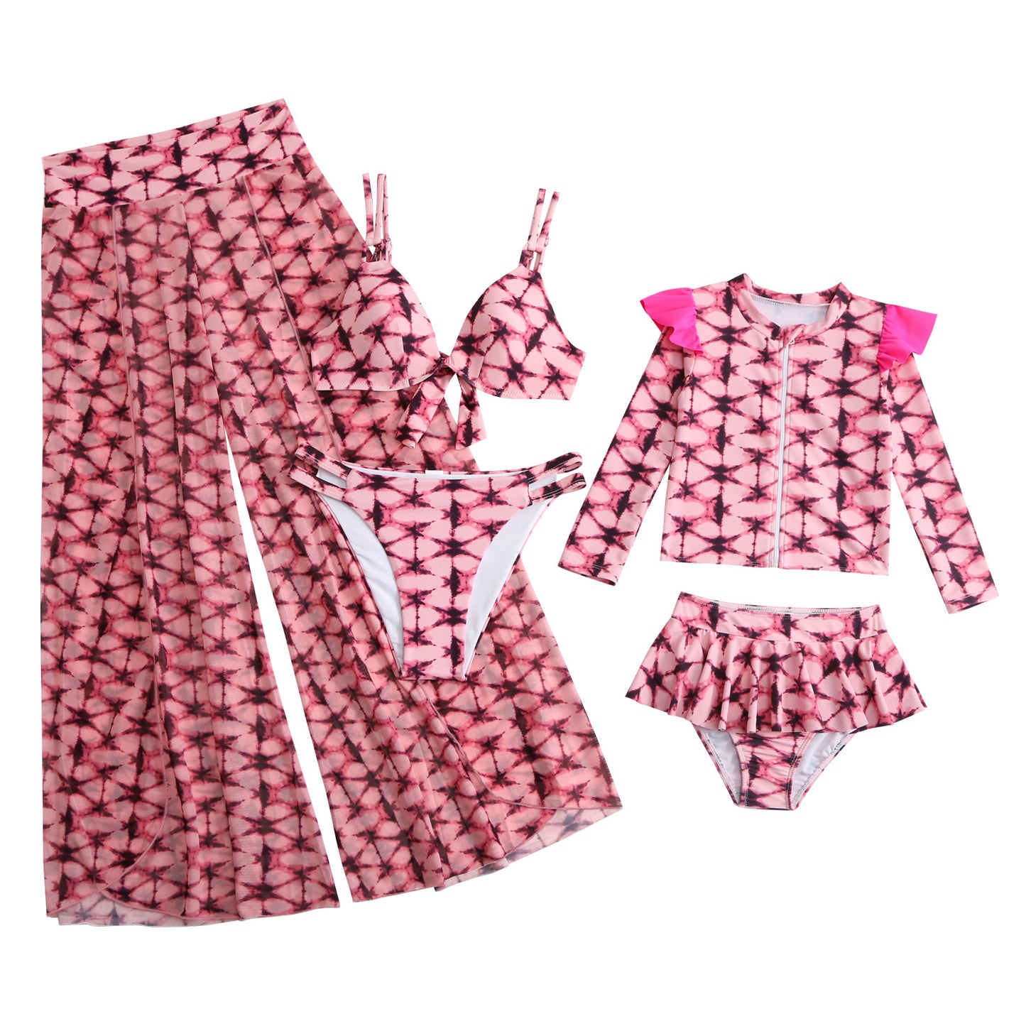 2024New Style Swimsuit Bikini Three-Piece Set Mesh Print Long Pants Swimwear swimwear