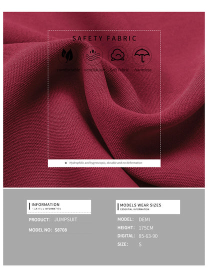 Womens Solid Ruched Wide Leg Long Jumpsuit Sleeveless High Neck Draped Front Zip Back Romper Overalls Women Elegant