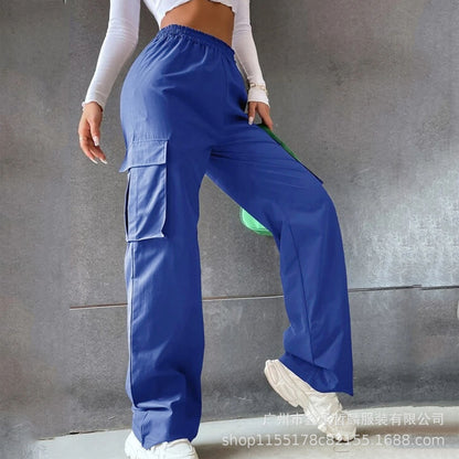 Girl's Elastic Waist Trousers Loose Straight Leg Flap Pocket Cargo Pants - Seldom Seen Styles