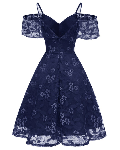 1950S LACE COLD SHOULDER RUFFLE DRESS pink lace dress tiered dresses for women