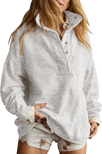 Sweatshirt for Women Oversized Casual Long Sleeve Button Henley Neck Pullover Tops Fashion Outfits Clothes