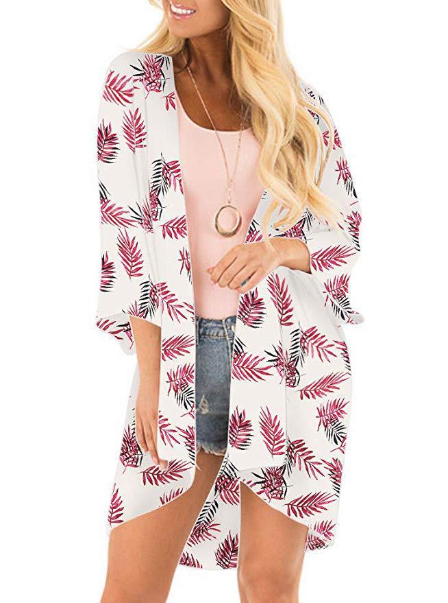 Women's Beach Cover up Swimsuit Kimono with Bohemian Floral Print, Loose Casual Resort Wear - Seldom Seen Styles