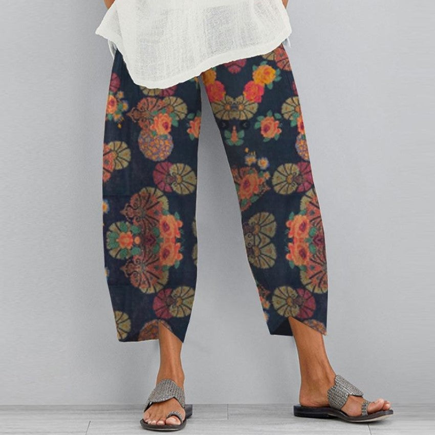 Cotton Linen Casual Summer Capri Pants Printed Cropped Comfy Baggy Trousers with Pockets Palazzo Lounge Pants - Seldom Seen Styles