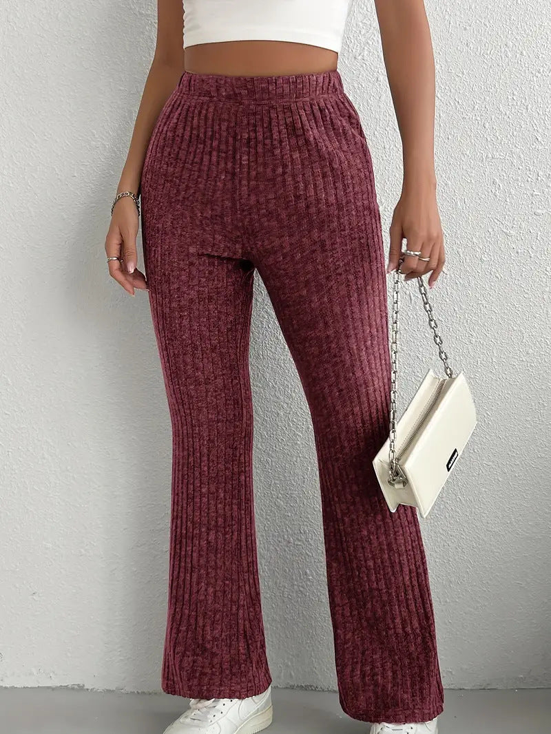 Women Flare Leggings Yoga Pants High-Waisted Casual Lounge Pants Ribbed Comfy Leggings