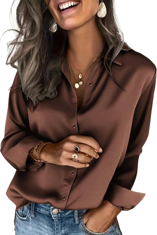 Satin Blouses for Women Silk Button Down Shirts Long Sleeve Business Casual Tops