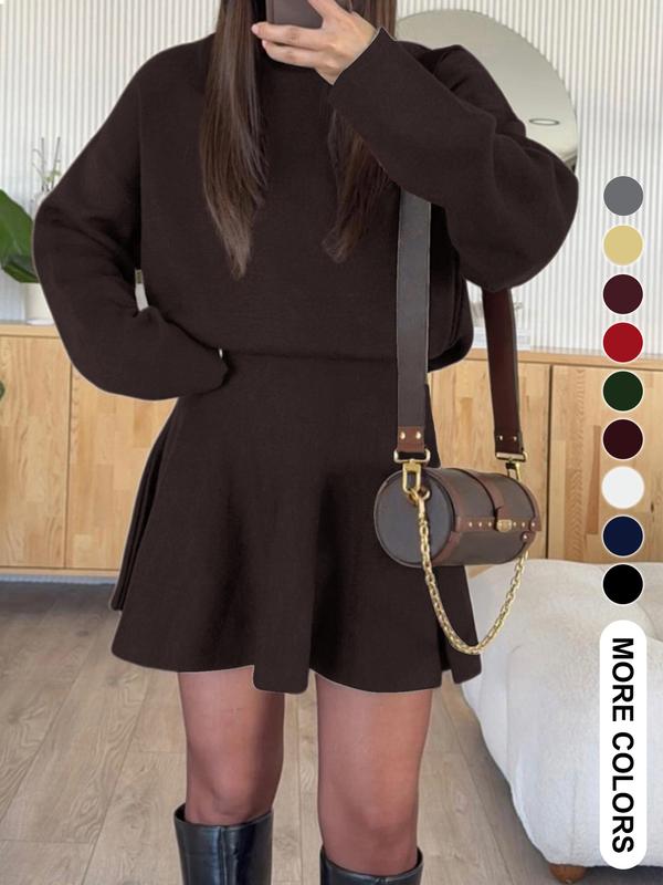 Women's Casual Half-High Neck Long Sleeve Knit Dress, Plain Color Loose-Fitting Sweater Dress, Fall & Winter Fashion - Seldom Seen Styles