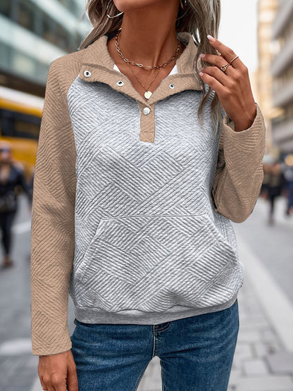 Womens Sweatshirt Casual Textured Long Sleeve Henley Button V Neck Loose Pullover 2025 Trendy Fall Outfits Tops