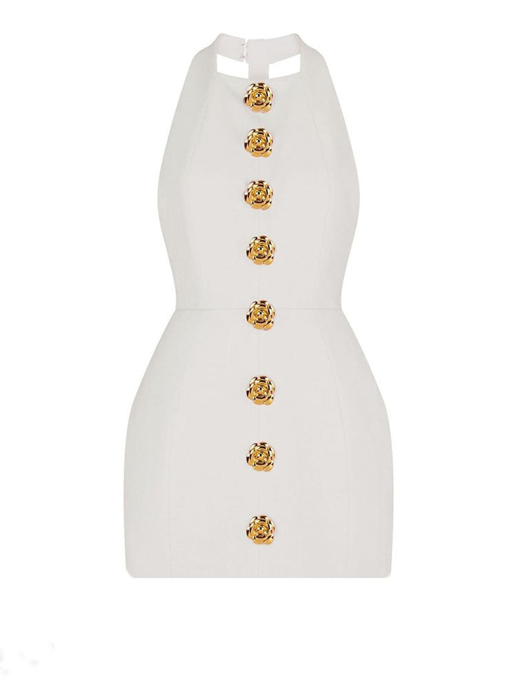 Rebecca Halter Backless Mini Dress Pink Fresh Sweet Style Women's Dress