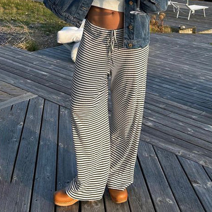 Women's Striped Print Pants, Pants for Women, Chic Casual Fitted Comfy Trousers for Everyday Daily Wear, Suitable for Regular Wear, Fall Ladies Bottoms, Downtown Girl Clothes, Fit Trousers for Women, Striped Pants, Going Out Bottoms, Womenswear - Seldom Seen Styles